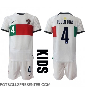 Portugal Ruben Dias #4 Bortatröja Barn VM 2022 Kortärmad (+ korta byxor)